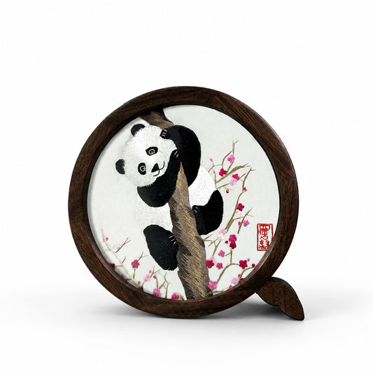 Custom Sichuan Embroidery Panda Walnut Wood Display Frame – Personalized Shu - personalized pet gift detail image 2