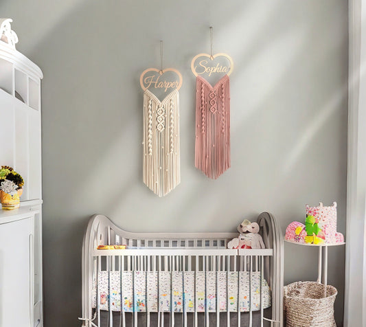 Personalized Wooden Name Macrame Wall Hanging - 25 Colors – close-up product detail