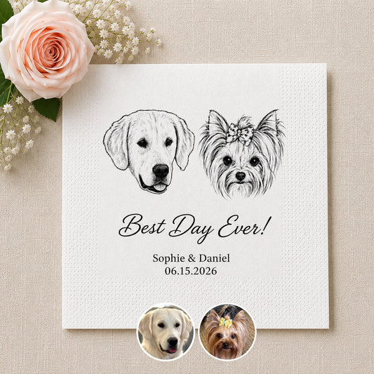 Personalized Pet Wedding Napkins — Custom Photo & Text | Cocktail Napkins - personalized pet gift detail image 2