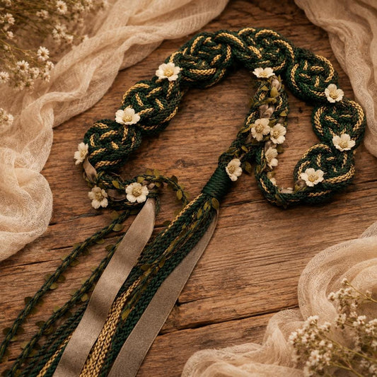 Forest Green & Gold Handfasting Cord – Personalized Wedding Keepsake