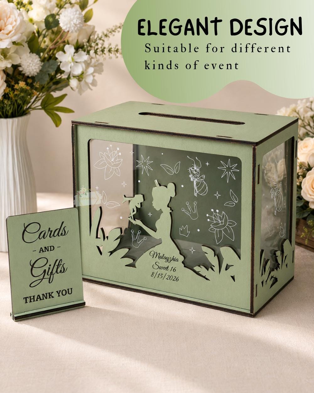 Handmade wooden frog princess card box