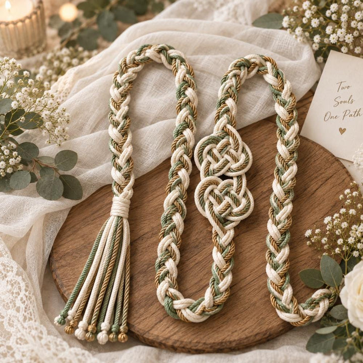Sage green ivory and gold handfasting cord — original image 1