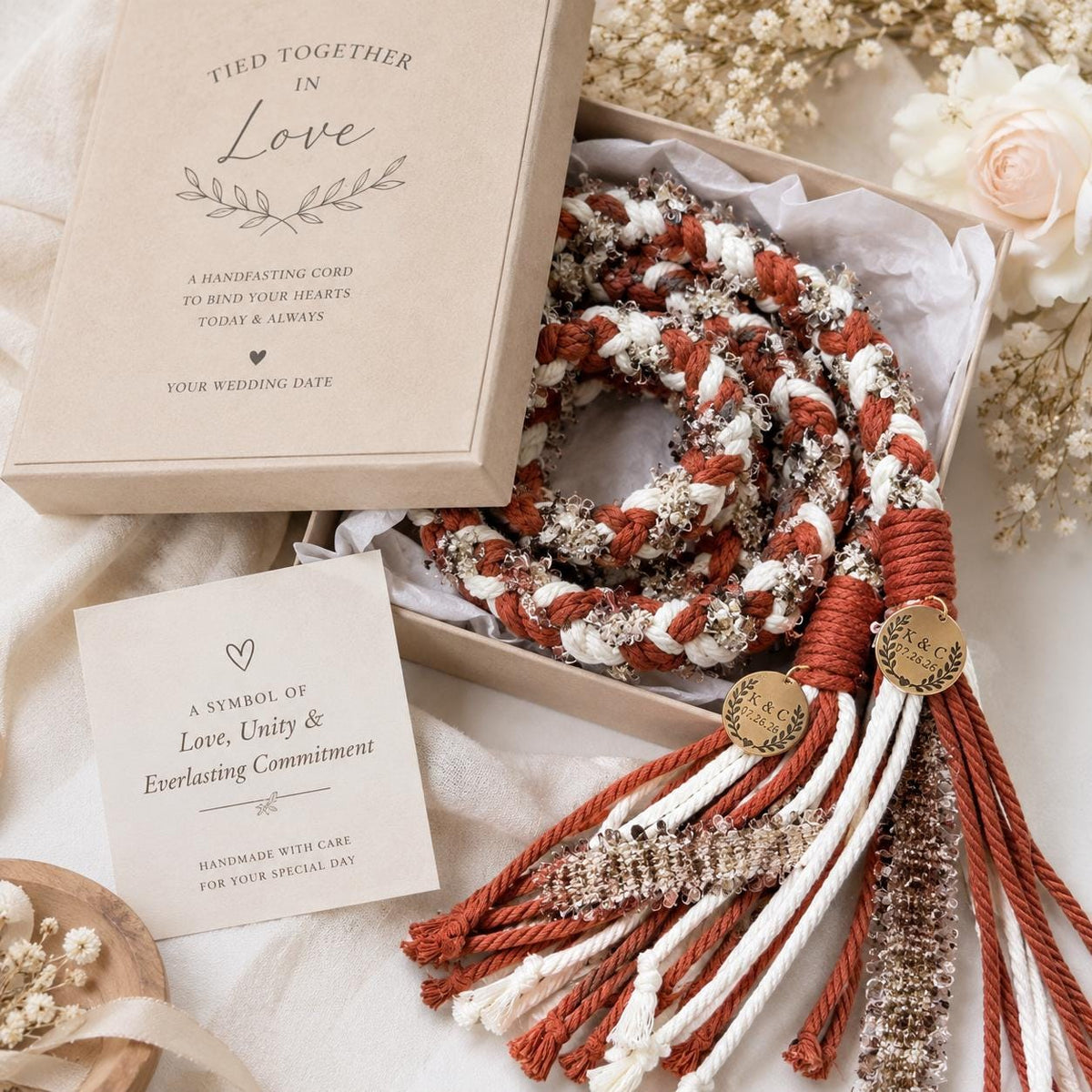 Terracotta & Ivory Handfasting Cord with Textured Tassels — original listing image 9