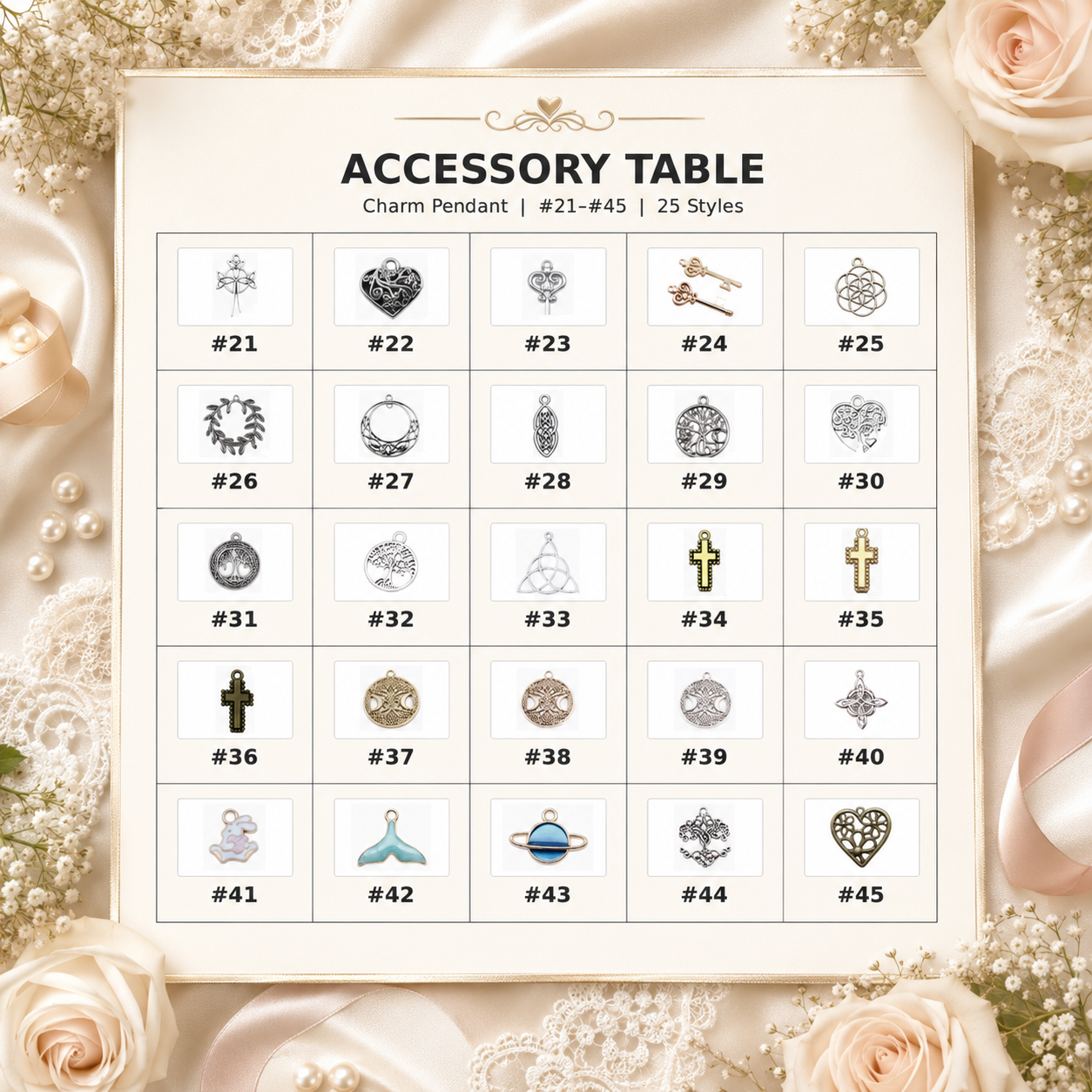 BOYOGO option chart - charm pendant styles 21-45