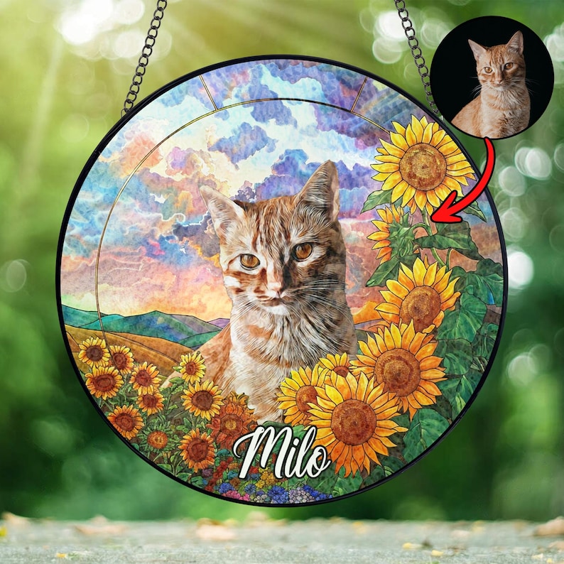 Custom Cat Memorial Portrait Window Suncatcher personalized portrait window decor