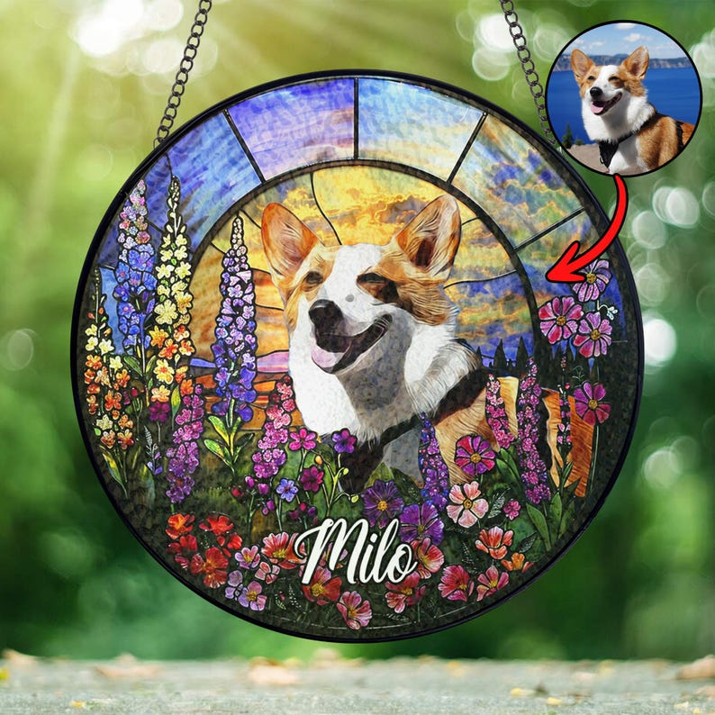 Custom Dog Portrait Suncatcher With Name personalized portrait window decor