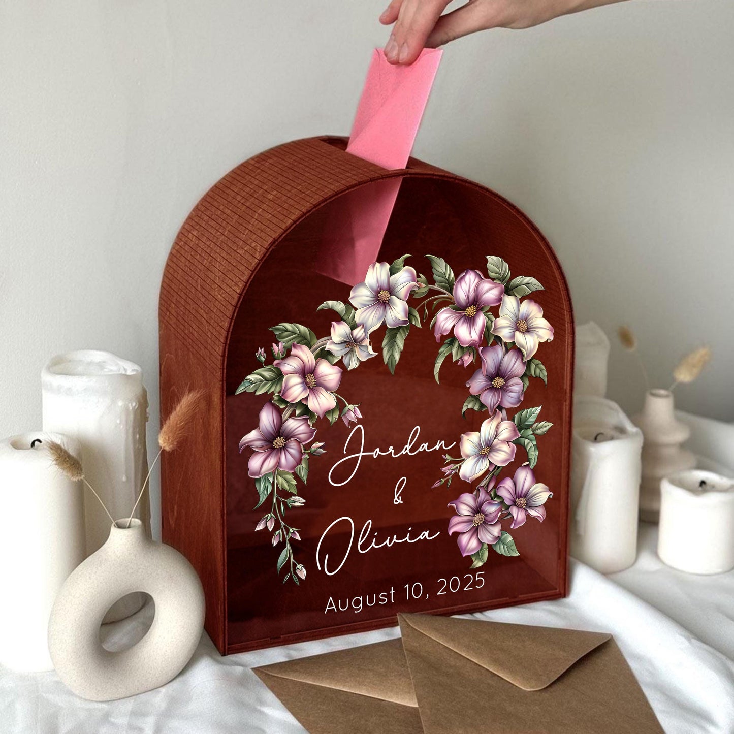 Wildflower wedding welcome table decor