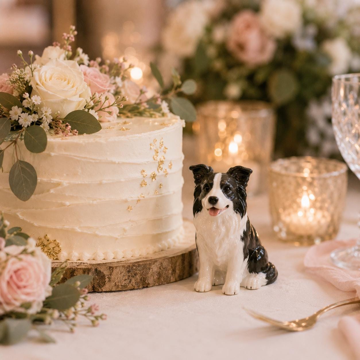 Custom handmade ceramic dog wedding cake topper created from a pet photo