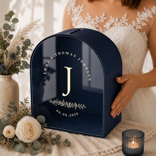 Personalized Burgundy Wedding Card Box – close-up product detail
