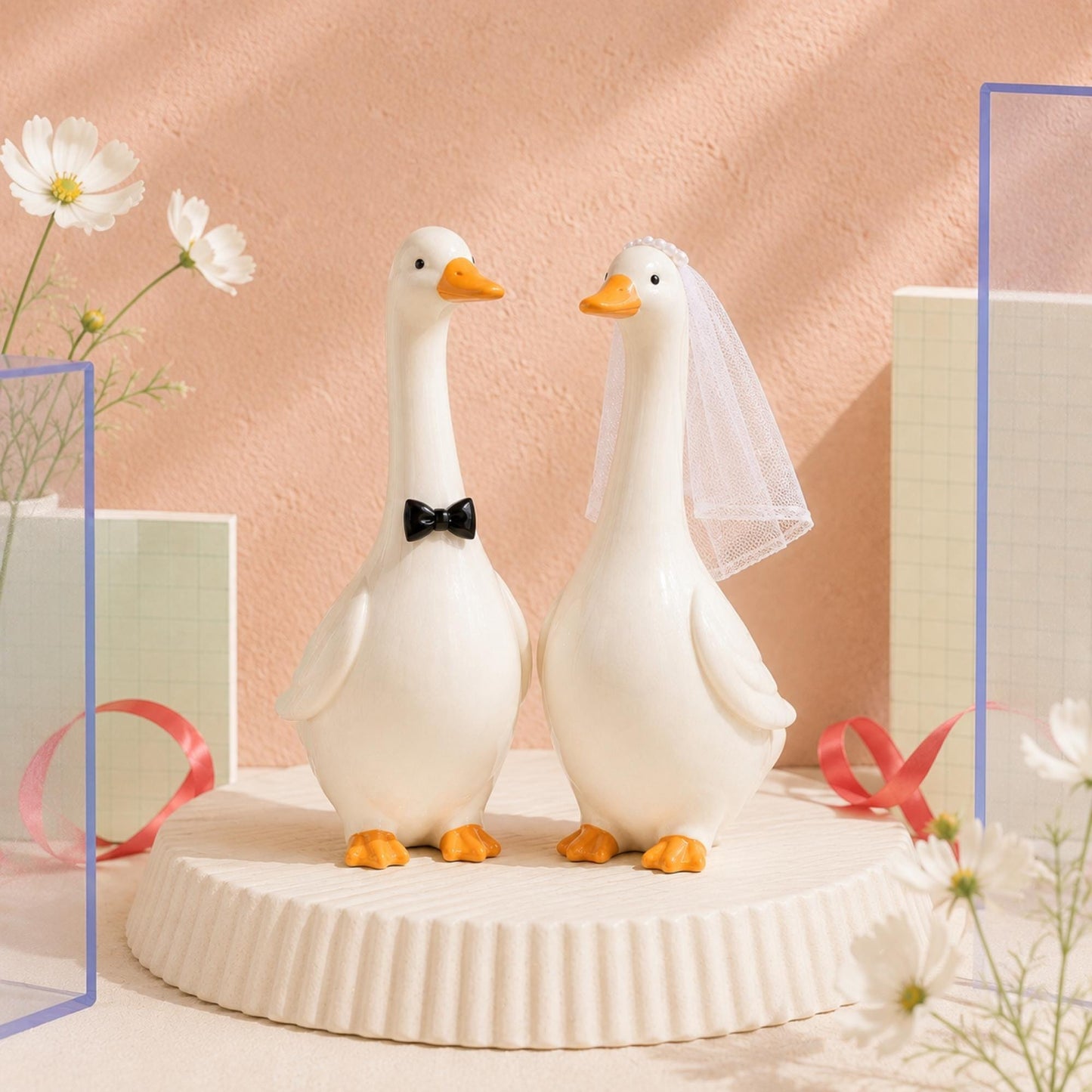 Freestanding goose bride and groom wedding keepsake figurines