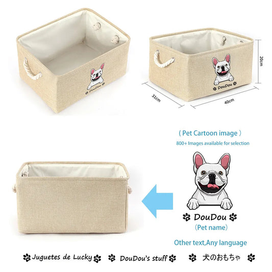 Personalized Dog Toy Basket Free Print Dog Cat Image Name Pet Storage Box - personalized pet gift detail image 2