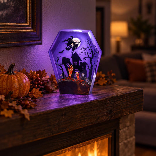 Coffin Witch Night Light, Haunted House Lamp, Purple Glow Halloween Decor — view 2