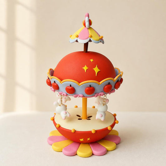 Handmade clay carousel with bunny accents — image 2