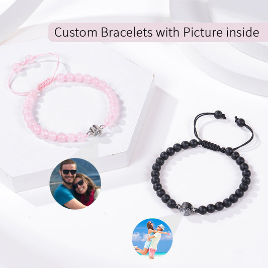 Personalized Circle Photo Bead Bracelet - custom personalized jewelry detail image 2