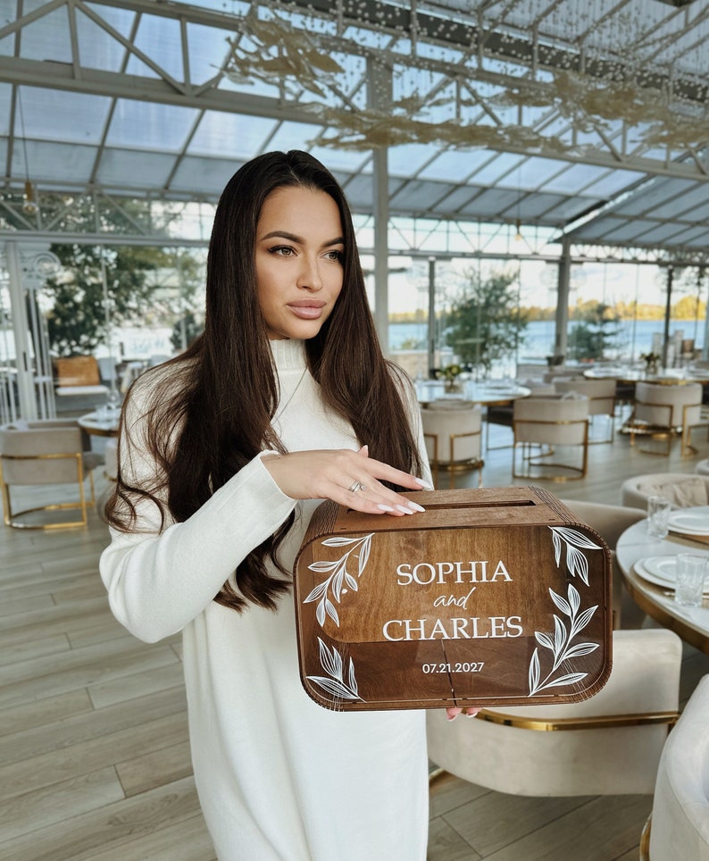 Personalized wedding reception card box lifestyle display