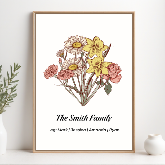 Personalized Birth flower Names Frame as Gift for Mum, Family - personalized gift main product image