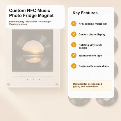 Personalized NFC Music Photo Fridge Magnet with Rotating Vinyl Design - 4