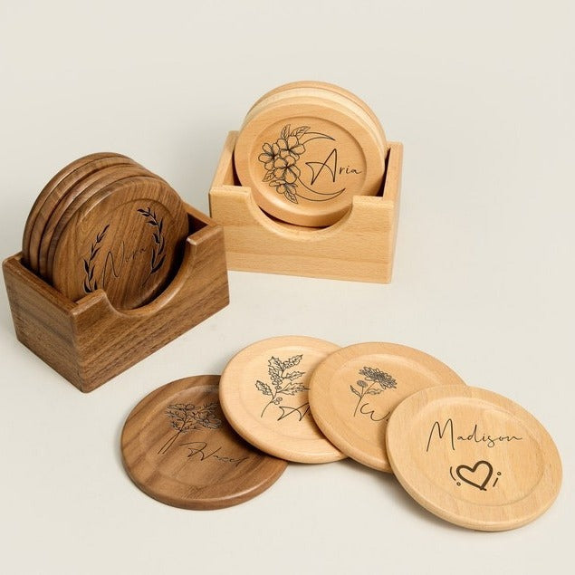 Birth Flower Wooden Coaster – Personalized Family Member Design