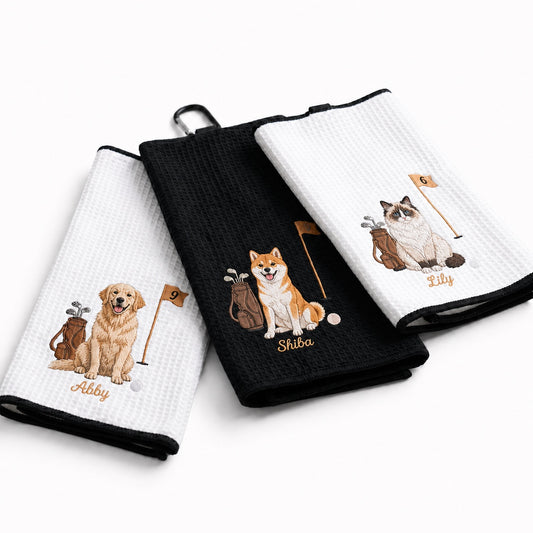 Custom Embroidered Pet Golf Towel with Carabiner – Personalized Dog & Cat Golf - personalized pet gift main product image