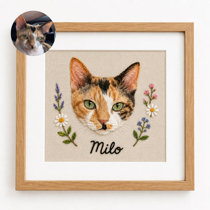 Custom Embroidered Pet Portrait Frame with Personalized Name – personalization and design detail