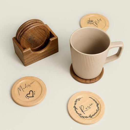 Birth Flower Wooden Coaster – Personalized Family Member Design - personalized wooden gift detail image 2