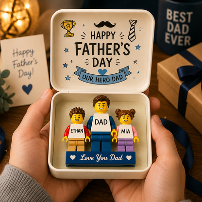 Custom Family Minifigures, Personalized Brick Style Family Portrait, Mini Figure Gift for Parents, Couples – main product view