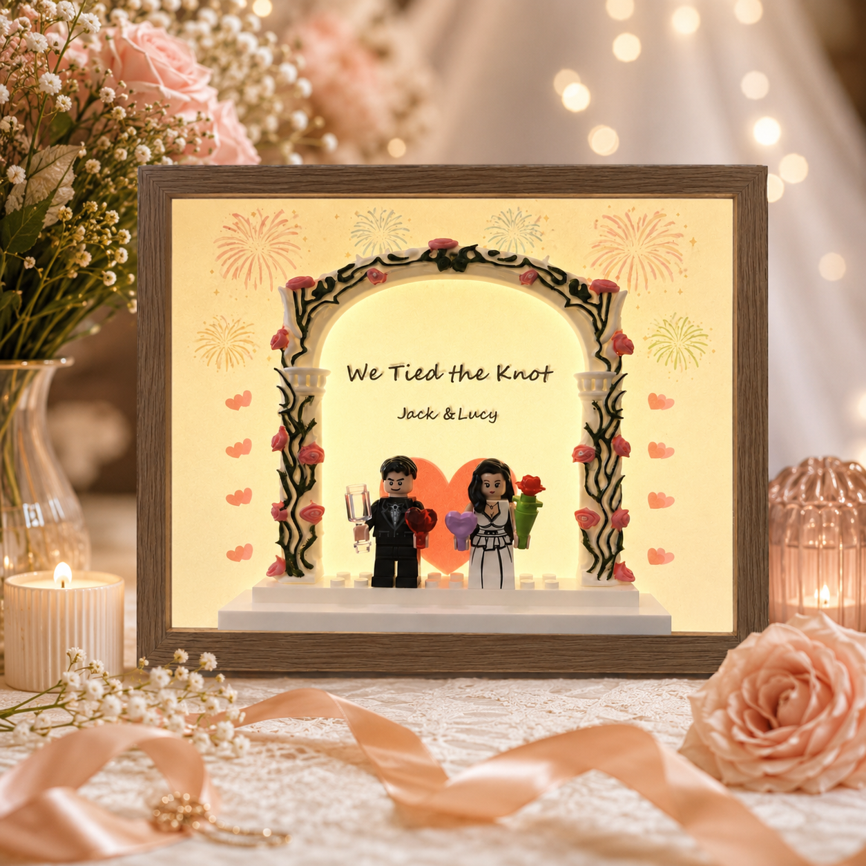 Customized Wedding Photo Frame with Building Block Minifigures