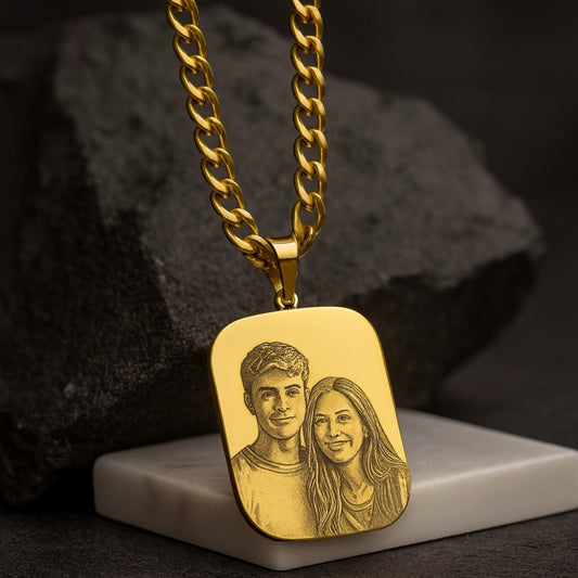 Custom Engraved Portrait Necklace – Rounded Square Photo Pendant - custom personalized jewelry detail image 2