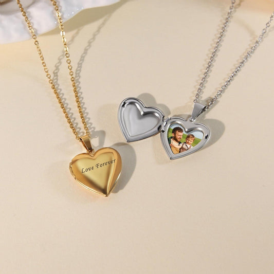 Laser Engraved Heart Locket – DIY Photo Necklace on Mother's Day - custom personalized jewelry main product image