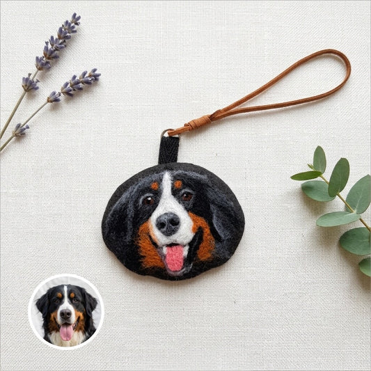Custom Needle Felted Pet Portrait Keychain - personalized pet gift detail image 2