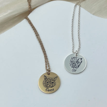 Pet Portrait Name Necklace -925 Sterling Silver – size and style reference