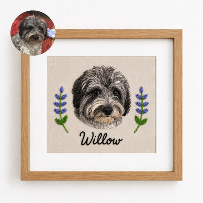 Custom Embroidered Pet Portrait Frame with Personalized Name – main product view