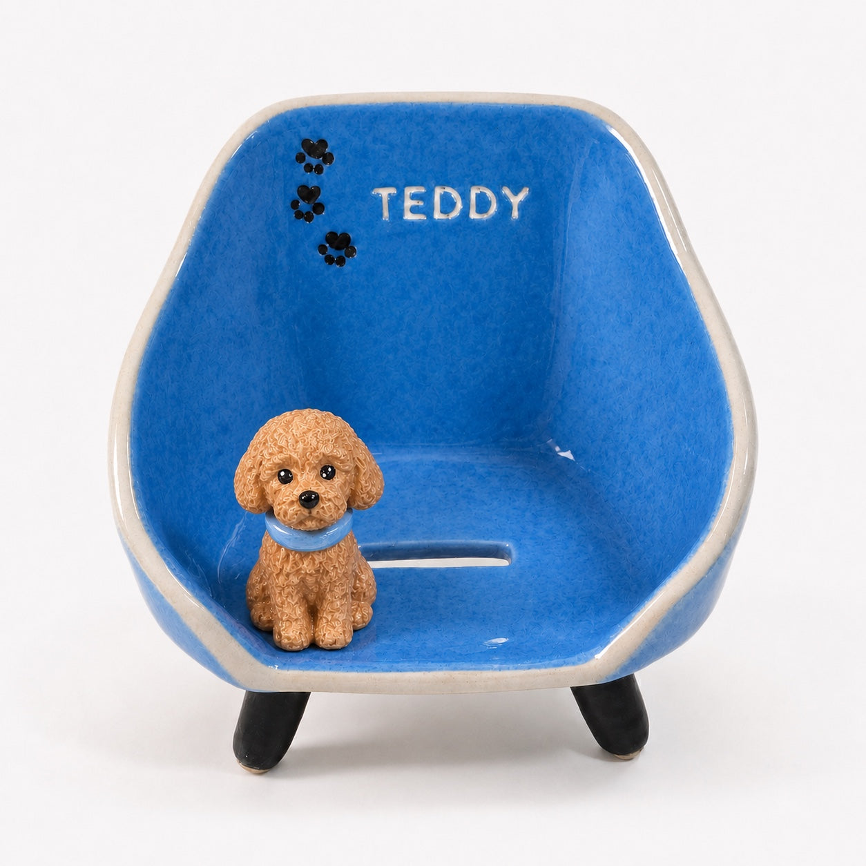 Personalized Ceramic Phone Stand with Custom Pet Figurine – Handmade Pet Lover Gift, Desk Phone Holder, Custom Name Ceramic Stand