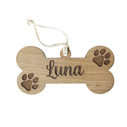 Wooden Dog Bone Shaped Sign - Custom Pet Name Memorial Plaque – personalization and design detail