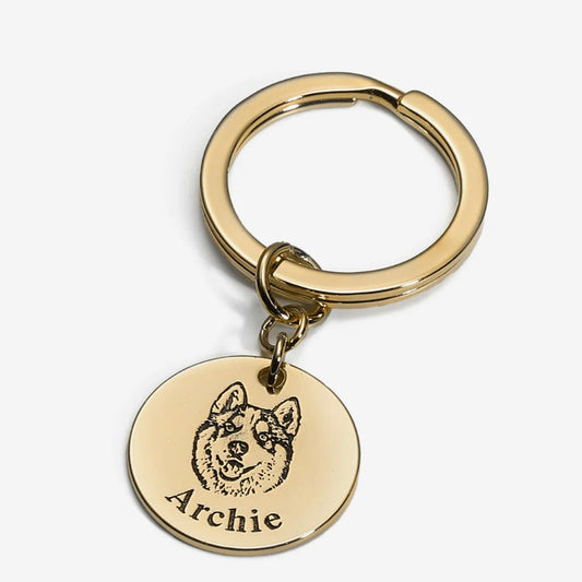 Personalized Pet Portrait Keychain – Custom Engraved Stainless Steel Keyring - personalized pet gift main product image