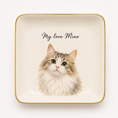 Custom Pet Portrait Gold Rim Ceramic Jewelry Dish – alternate product view