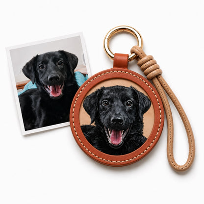 Custom Leather Pet Portrait Keychain – alternate product view