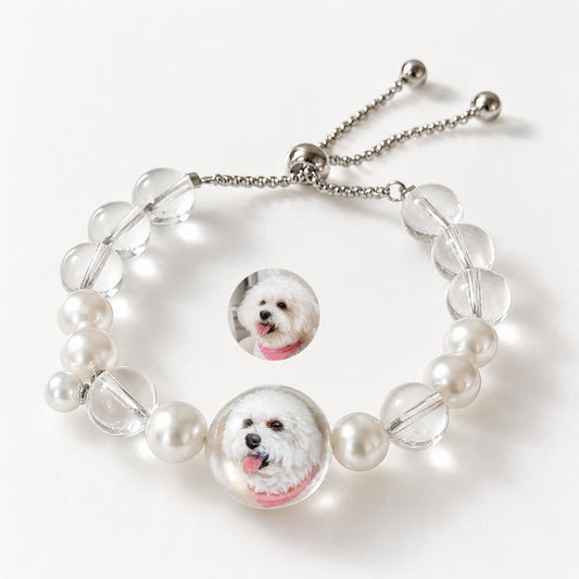 Custom Pet Face Bracelet – Handcrafted Pearl & Crystal Adjustable Bracelet - personalized pet gift main product image