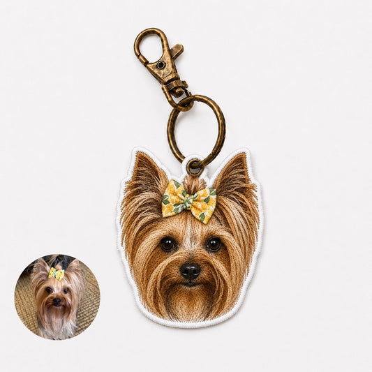 Custom Pet Embroidered Keychain, Dog Face Keychain, Personalized Pet Portrait - personalized pet gift detail image 2