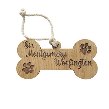 Wooden Dog Bone Shaped Sign - Custom Pet Name Memorial Plaque – close-up product detail