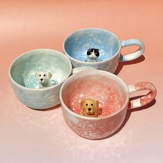 Custom Snowflake Pet Mug – 350ml Ceramic Cup with 1 or 2 Pet Figurines - personalized pet gift main product image