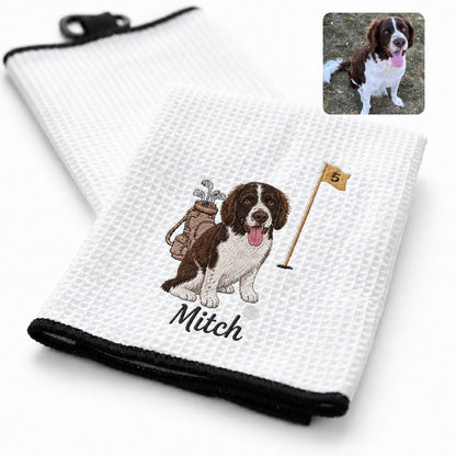 Custom Embroidered Pet Golf Towel with Carabiner – material and finish detail