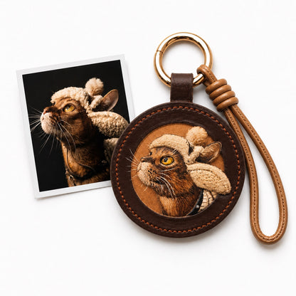 Custom Leather Pet Portrait Keychain – material and finish detail