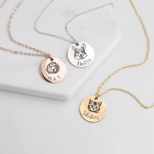 Pet Portrait Name Necklace - personalized pet gift main product image