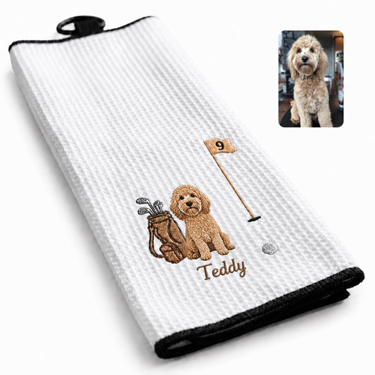Custom Embroidered Pet Golf Towel with Carabiner – Personalized Dog & Cat Golf - personalized pet gift detail image 2