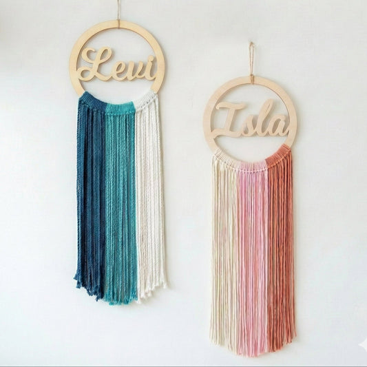 Custom Name Dreamcatcher - Three-Color Macrame Nursery Wall Decor - image 1