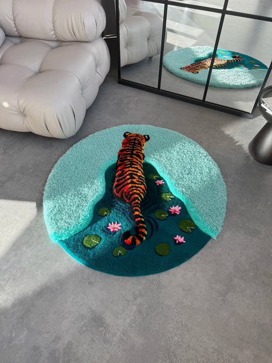 Tiger and Lotus Tufted Rug - Statement Animal Room Decor - BOYOGO example 1