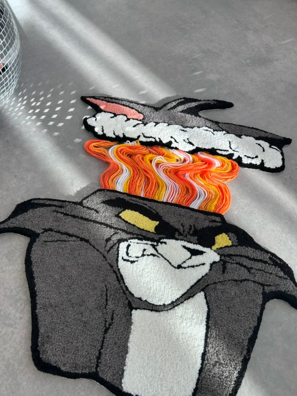 Disgruntled Cat Tufted Rug - Funny Cartoon Room Decor - BOYOGO example 3