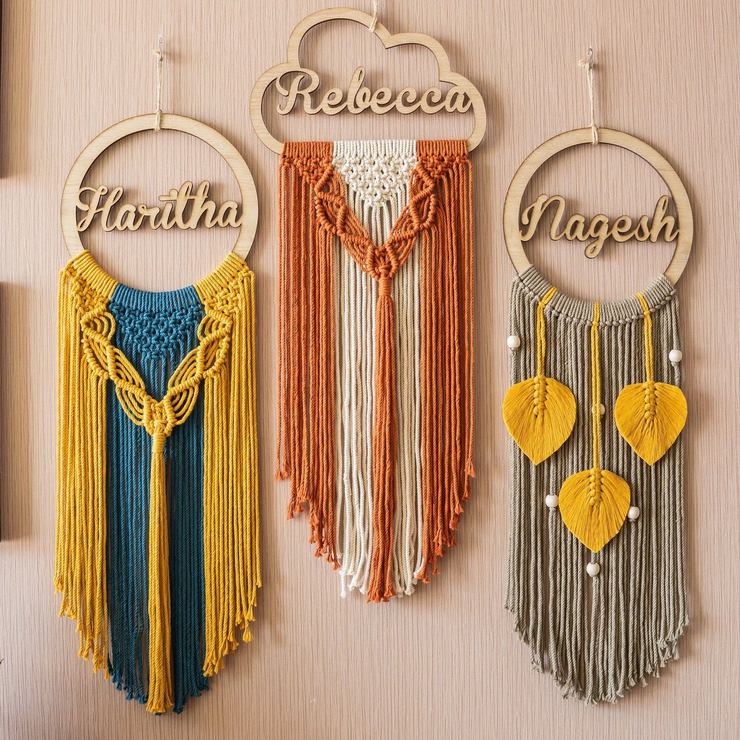 Custom Name Macrame Dreamcatcher - 8 Wooden Sign Styles - image 1