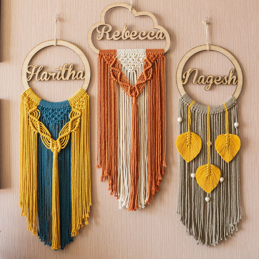 Custom Name Macrame Dreamcatcher - 8 Wooden Sign Styles – main product view
